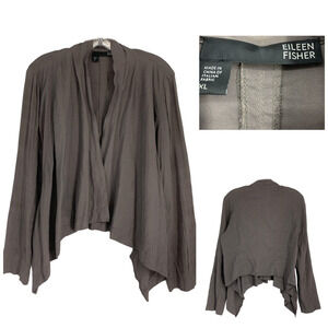 Eileen Fisher Sz XL Gray Linen Viscose Topper Waterfall Open Front Jacket S1VX-1